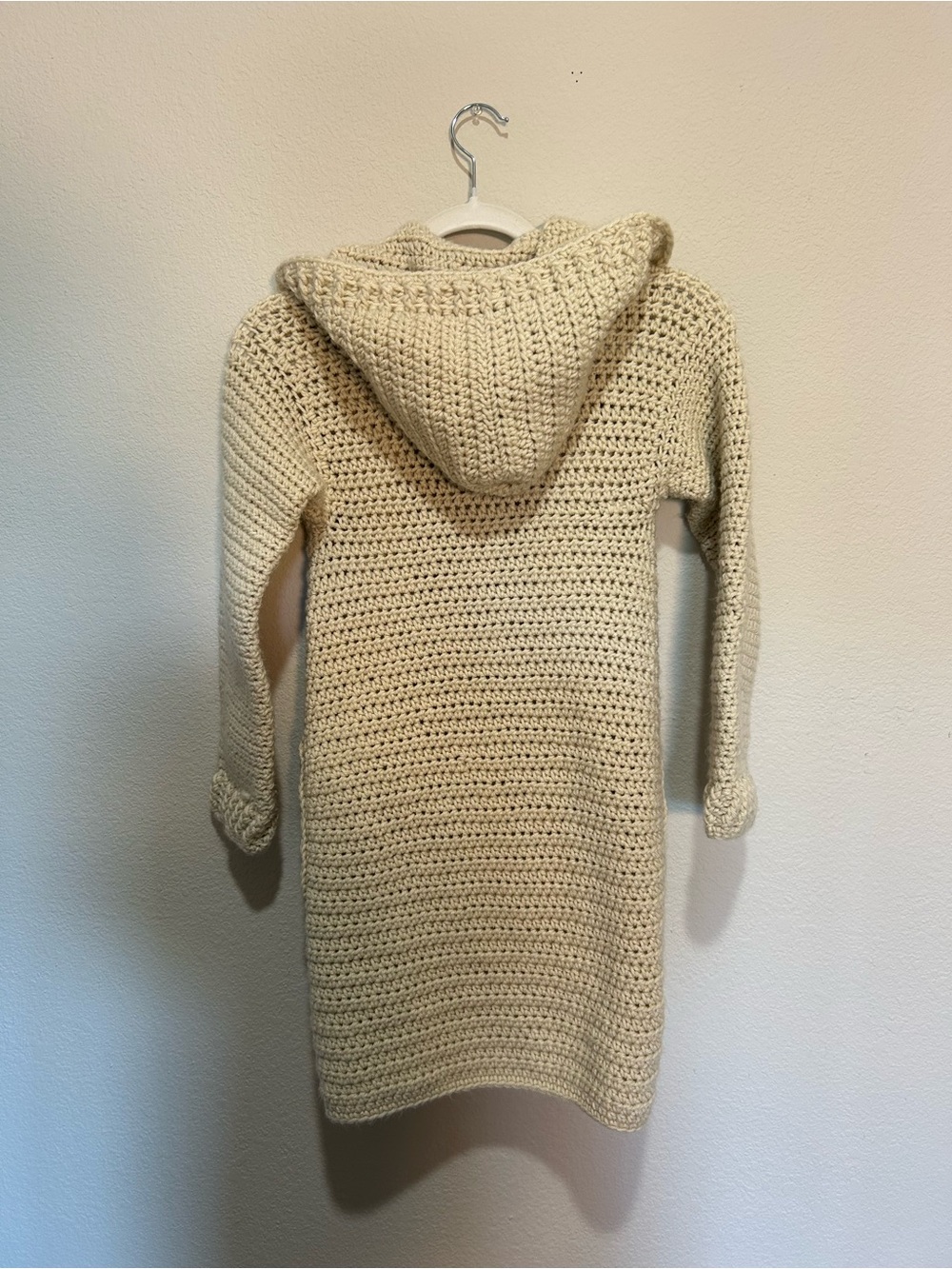 Cozy Cream Home crafted Crochet Hooded Cardigan - Picture 2 of 3